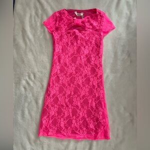 NWT Kirra Hot Pink Mini Lace Dress with Bow size XS